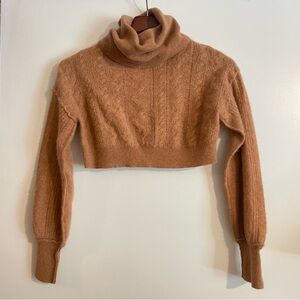 Free People Cashmere Crop Turtleneck Bolero Pullover Sweater Caramel Camel